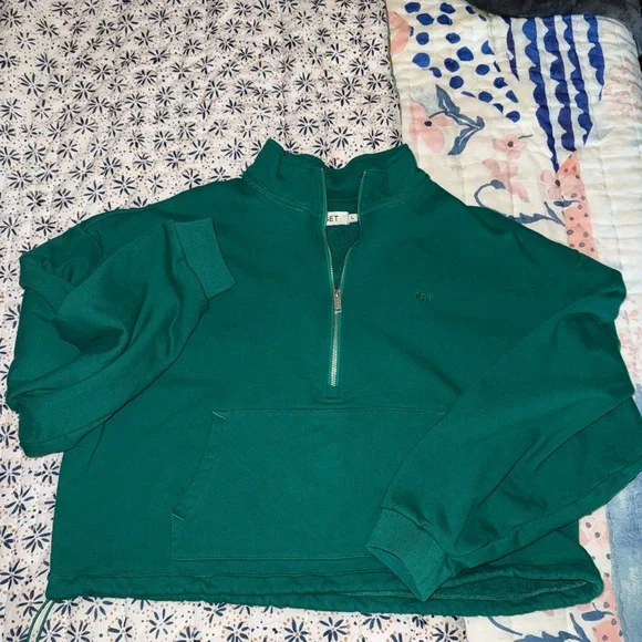 SET Active Palm Emerald Green Half Zip Sweatshirt Short and Jogger Set Large - Picture 2 of 11